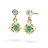Dětské visací náušnice Danfil C2212 ze žlutého zlata s kamínkem Emerald Green, zapínání balónek