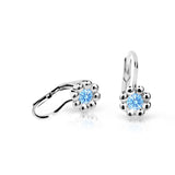 Dětské náušnice Danfil kytičky C2030 z bílého zlata s kamínkem Arctic Blue, zapínání klapka