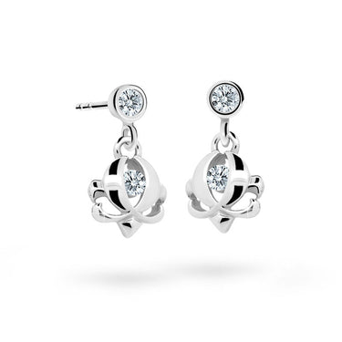 Dětské visací náušnice Danfil C2218 z bílého zlata s kamínkem White, zapínání balónek