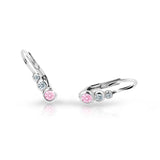 Dětské náušnice Danfil C2255 z bílého zlata s kamínky Pink, zapínání klapka