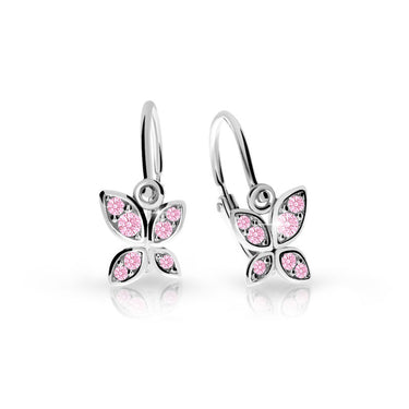 Dětské náušnice Danfil C2259 z bílého zlata s kamínky Pink, zapínání brizura