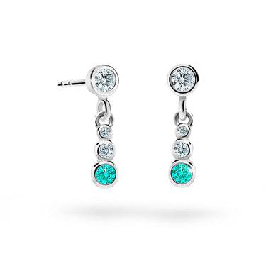 Dětské visací náušnice Danfil C2255 z bílého zlata s kamínky Mint Green, zapínání puzeta