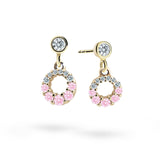 Dětské visací náušnice Danfil C2154 ze žlutého zlata s kamínky Pink, zapínání balónek