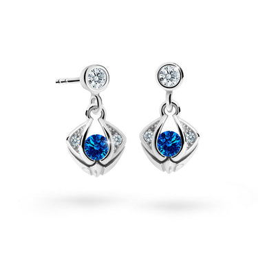 Dětské visací náušnice Danfil C2217 z bílého zlata s kamínkem Dark Blue, zapínání balónek