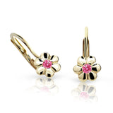 Dětské náušnice Danfil kytičky C1736 ze žlutého zlata s kamínkem Tcf Red, zapínání klapka