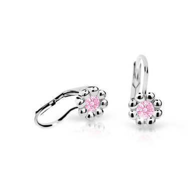 Dětské náušnice Danfil kytičky C2030 z bílého zlata s kamínkem Pink, zapínání klapka