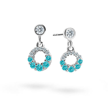 Dětské visací náušnice Danfil C2154 z bílého zlata s kamínky Mint Green, zapínání balónek