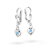 Dětské visací náušnice Danfil srdíčka C1556 z bílého zlata s kamínkem Arctic Blue, zapínání klapka