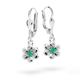 Dětské visací náušnice Danfil kytičky C2247 z bílého zlata s kamínkem Emerald Green, zapínání klapka