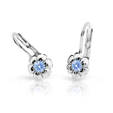 Dětské náušnice Danfil kytičky C2151 z bílého zlata s kamínkem Arctic Blue, zapínání klapka