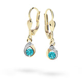 Dětské visací náušnice Danfil kapky C1898 ze žlutého zlata s kamínkem Mint Green, zapínání klapka