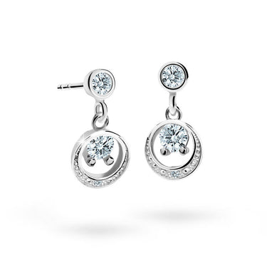 Dětské visací náušnice Danfil C1997 z bílého zlata s kamínky White, zapínání balónek