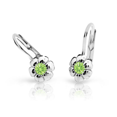 Dětské náušnice Danfil kytičky C2151 z bílého zlata s kamínkem Peridot Green, zapínání klapka