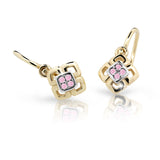 Dětské náušnice Danfil C2240 ze žlutého zlata s kamínky Pink, zapínání brizura