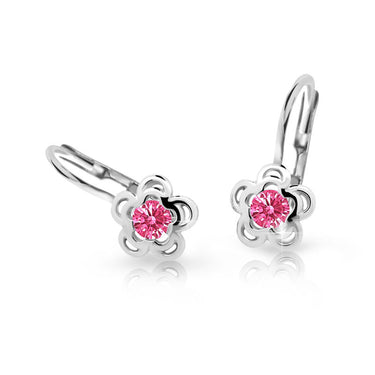 Dětské náušnice Danfil kytičky C2204 z bílého zlata s kamínkem Tcf Red, zapínání klapka