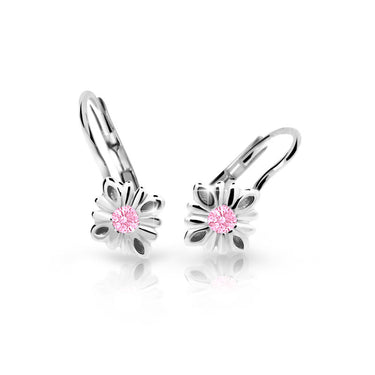 Dětské náušnice Danfil C2261 z bílého zlata s kamínkem Pink, zapínání klapka