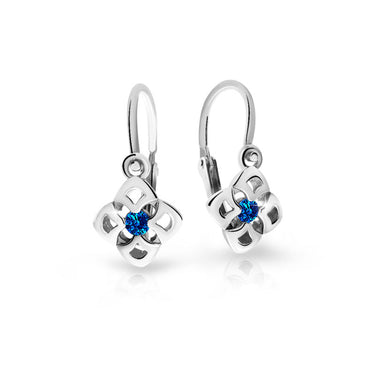 Dětské náušnice Danfil C2258 z bílého zlata s kamínkem Dark Blue, zapínání brizura