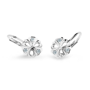Dětské náušnice Danfil kytičky C2230 z bílého zlata s kamínky White, zapínání klapka