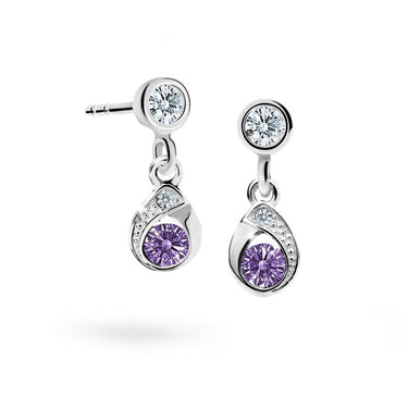 Dětské visací náušnice Danfil kapky C1898 z bílého zlata s kamínkem Amethyst, zapínání balónek