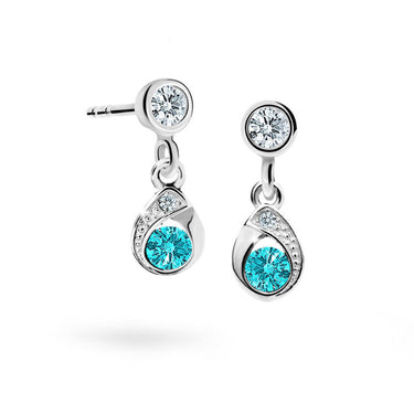 Dětské visací náušnice Danfil kapky C1898 z bílého zlata s kamínkem Mint Green, zapínání balónek