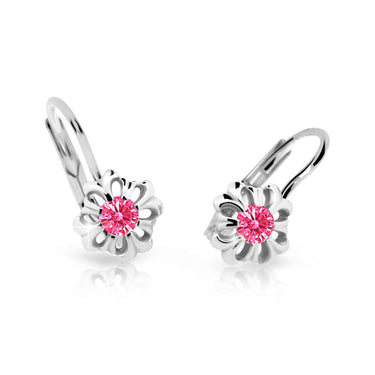 Dětské náušnice Danfil kytičky C2208 z bílého zlata s kamínkem Tcf Red, zapínání klapka