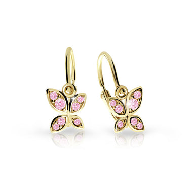 Dětské náušnice Danfil C2259 ze žlutého zlata s kamínky Pink, zapínání brizura