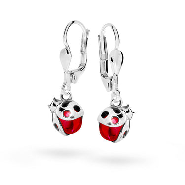 Dětské visací náušnice Danfil berušky C2008 z bílého zlata s kamínkem Ruby Dark, zapínání klapka