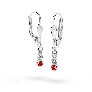 Dětské visací náušnice Danfil C2255 z bílého zlata s kamínky Ruby Dark, zapínání klapka