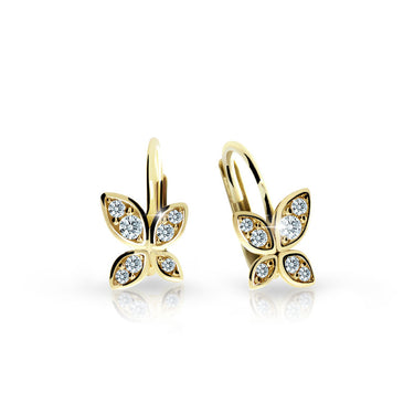 Dětské náušnice Danfil C2259 ze žlutého zlata s kamínky White, zapínání klapka