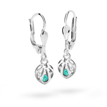 Dětské visací náušnice Danfil C2265 z bílého zlata s kamínkem Mint Green, zapínání klapka
