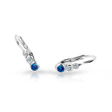 Dětské náušnice Danfil C2255 z bílého zlata s kamínky Dark Blue, zapínání klapka