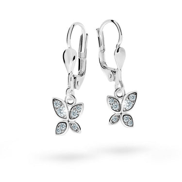 Dětské visací náušnice Danfil C2259 z bílého zlata s kamínky White, zapínání klapka