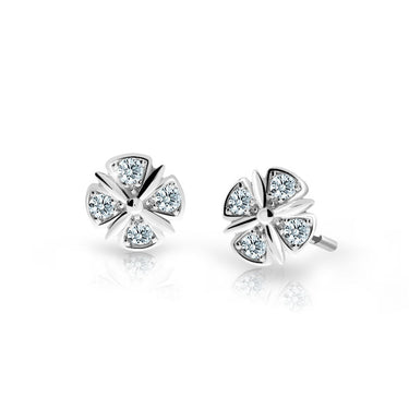 Dětské náušnice Danfil C2245 z bílého zlata s kamínky White, zapínání balónek