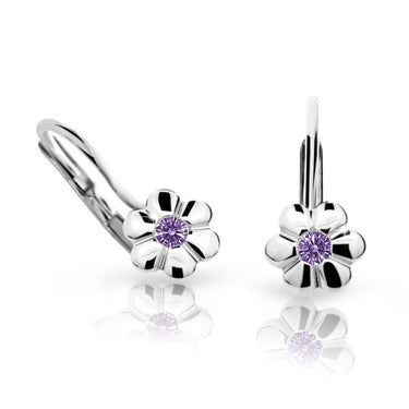 Dětské náušnice Danfil kytičky C1736 z bílého zlata s kamínkem Amethyst, zapínání klapka