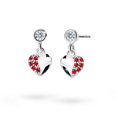 Dětské visací náušnice Danfil srdíčka C2160 z bílého zlata s kamínky Ruby Dark, zapínání balónek