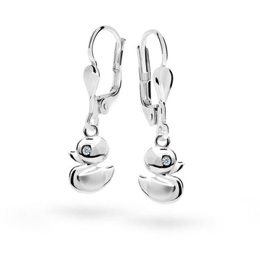 Dětské visací náušnice Danfil kačenky C1954 z bílého zlata s kamínkem White, zapínání klapka