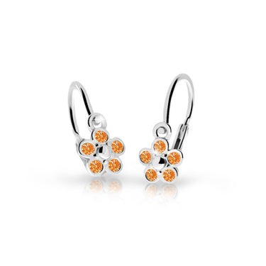 Dětské náušnice Danfil kytičky C2744 z bílého zlata s kamínky Orange, zapínání brizura