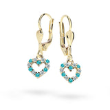 Dětské visací náušnice Danfil srdíčka C2157 ze žlutého zlata s kamínky Mint Green, zapínání klapka
