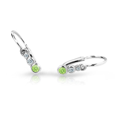 Dětské náušnice Danfil C2255 z bílého zlata s kamínky Peridot Green, zapínání brizura
