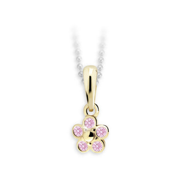 Dětský přívěsek Danfil kytička C2744 ze žlutého zlata s kamínky Pink