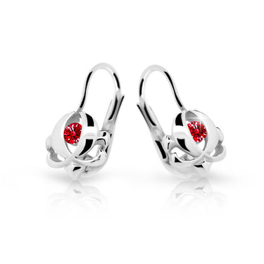 Dětské náušnice Danfil C2218 z bílého zlata s kamínkem Ruby Dark, zapínání klapka