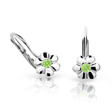 Dětské náušnice Danfil kytičky C1736 z bílého zlata s kamínkem Peridot Green, zapínání klapka