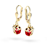 Dětské visací náušnice Danfil berušky C2008 ze žlutého zlata s kamínkem Ruby Dark, zapínání klapka