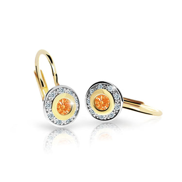 Dětské náušnice Danfil C2400 ze žlutého zlata s kamínkem Orange, zapínání klapka