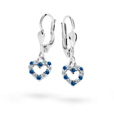 Dětské visací náušnice Danfil srdíčka C2157 z bílého zlata s kamínky Dark Blue, zapínání klapka