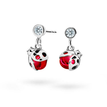 Dětské visací náušnice Danfil berušky C2008 z bílého zlata s kamínkem Ruby Dark, zapínání balónek