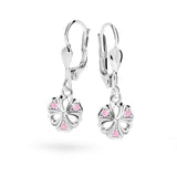 Dětské visací náušnice Danfil kytičky C2230 z bílého zlata s kamínky Pink, zapínání klapka