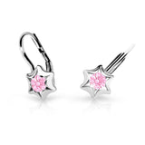 Dětské náušnice Danfil hvězdičky C2159 z bílého zlata s kamínkem Pink, zapínání klapka