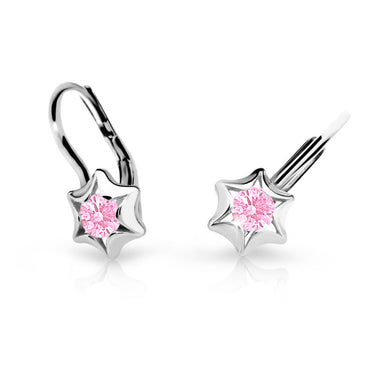 Dětské náušnice Danfil hvězdičky C2159 z bílého zlata s kamínkem Pink, zapínání klapka