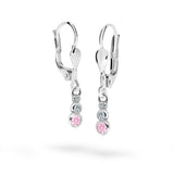 Dětské visací náušnice Danfil C2255 z bílého zlata s kamínky Pink, zapínání klapka